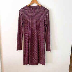 Prana Scramble Mock Neck Purple Long Sleeve Striped Dress, Size XS
